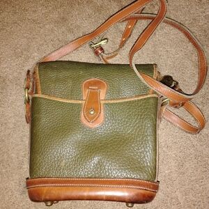 Dooney & Bourke Olive Green Leather Mini Crossbody with Tan Trim